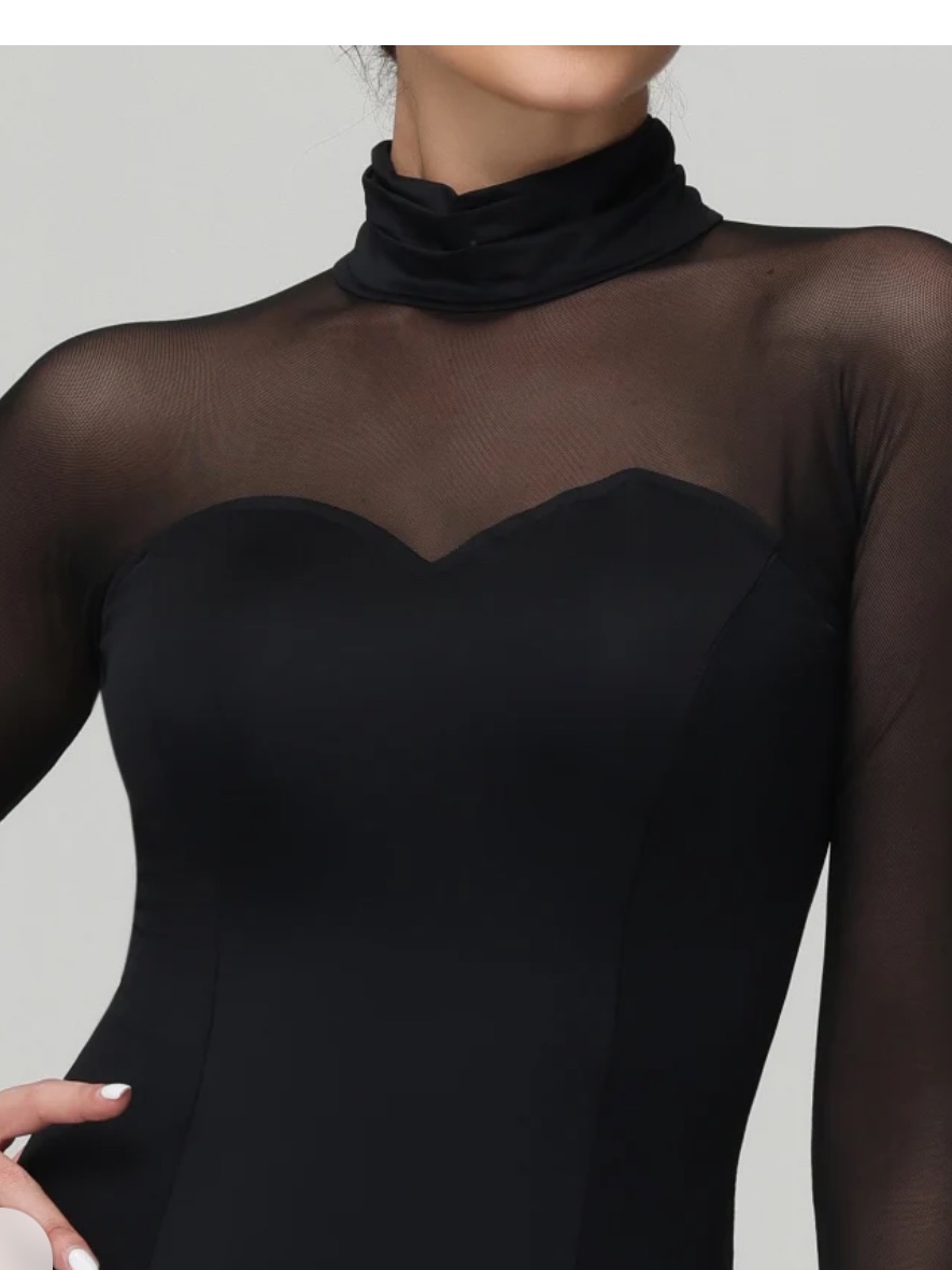 Women's Black Long Sleeve Waltz Modern Ballroom Dance Dress New — image 5 of 8